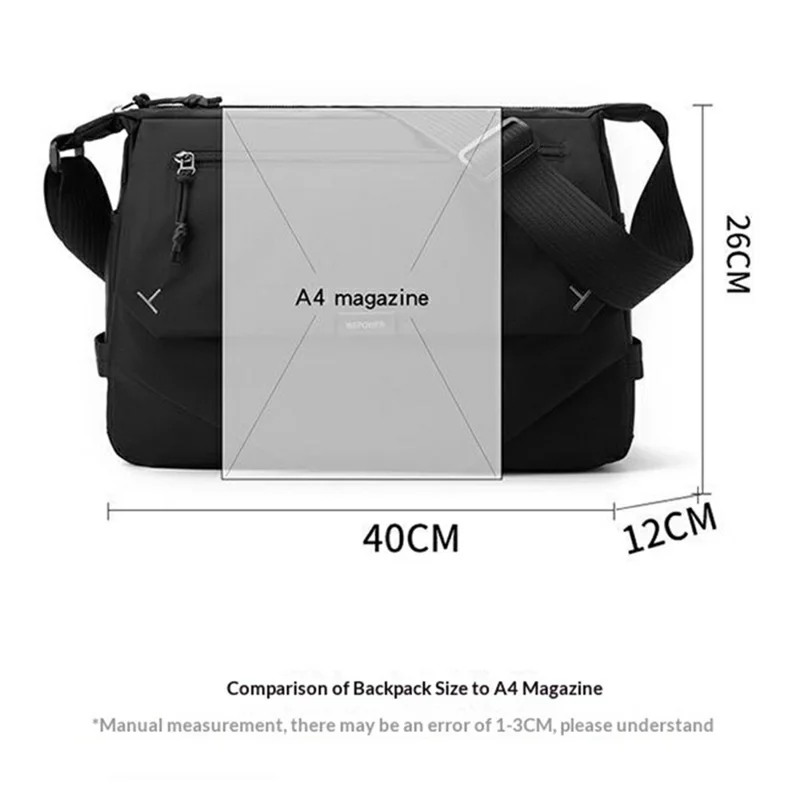 WEPOWER 7206 Men Casual Messenger Bag Waterproof Nylon Large Capacity Crossbody Shoulder Bag - Black