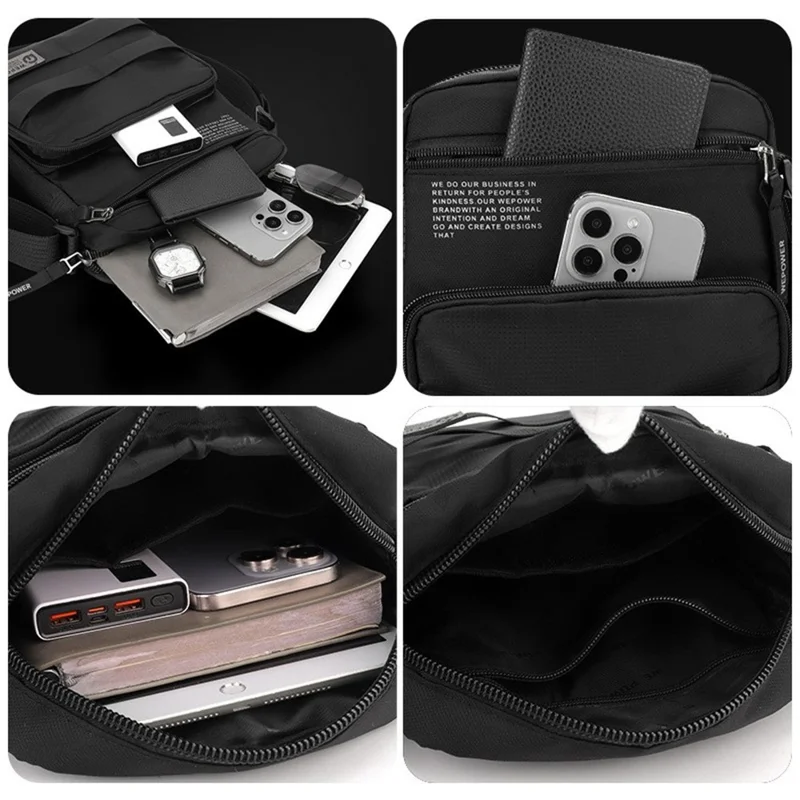 WEPOWER 2320 Uni-Kleinumhängetasche Wasserdichte lässige Umhängetasche für Männer für Pendeln und Reisen – Schwarz