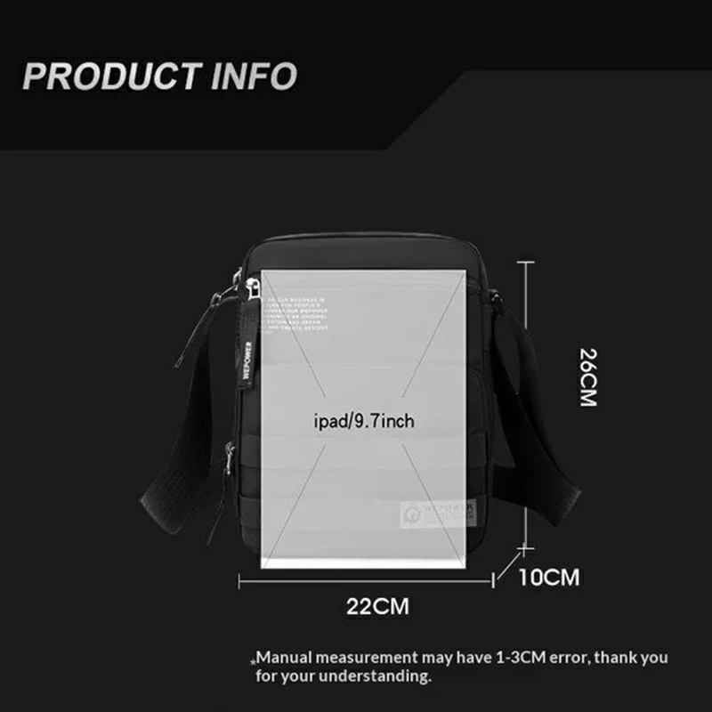 WEPOWER 2320 Uni-Kleinumhängetasche Wasserdichte lässige Umhängetasche für Männer für Pendeln und Reisen – Schwarz