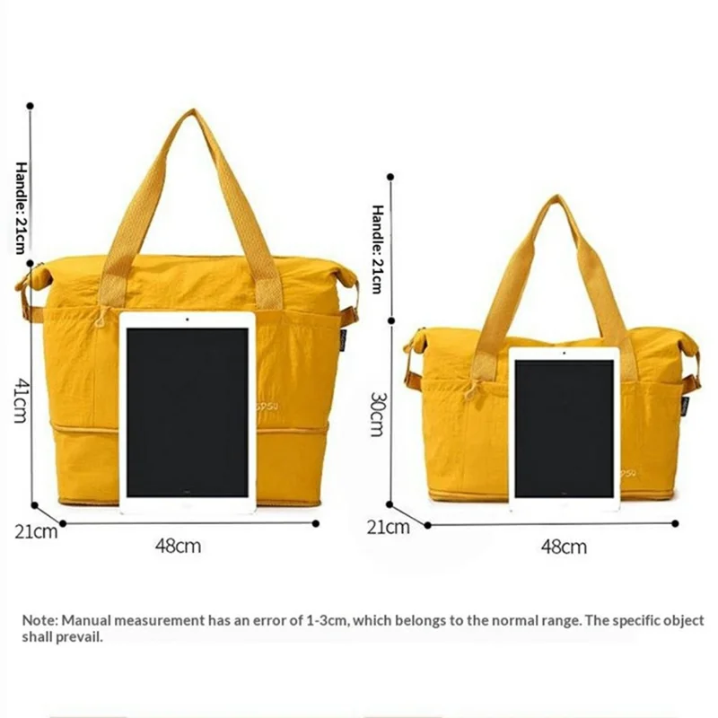 DSDSU Rozszerzalna torba podróżna o dużej pojemności, wodoodporna torba na siłownię, organizer bagażowy z ergonomiczną rączką - Żółty