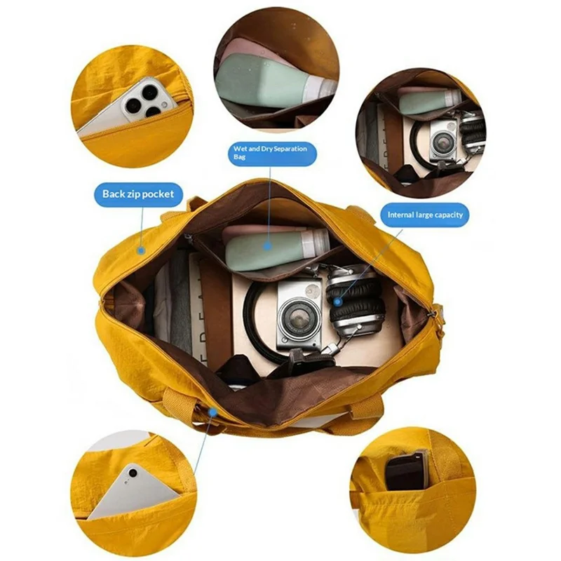 DSDSU Rozszerzalna torba podróżna o dużej pojemności, wodoodporna torba na siłownię, organizer bagażowy z ergonomiczną rączką - Żółty