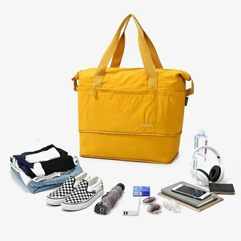 DSDSU Rozszerzalna torba podróżna o dużej pojemności, wodoodporna torba na siłownię, organizer bagażowy z ergonomiczną rączką - Żółty