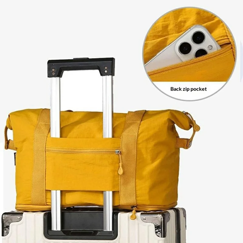 DSDSU Rozszerzalna torba podróżna o dużej pojemności, wodoodporna torba na siłownię, organizer bagażowy z ergonomiczną rączką - Żółty