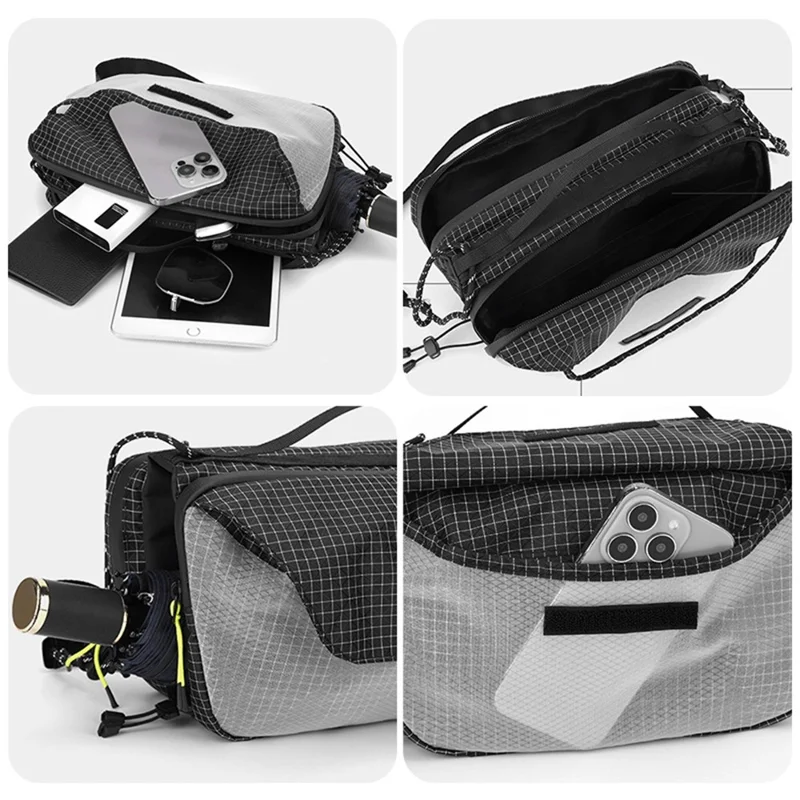 Nylon-Minimalist-Commuter-Umhängetasche wasserdicht, Einzelschultertasche – Schwarz