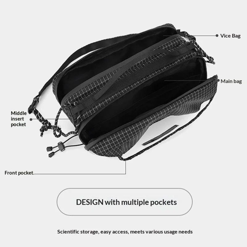 Nylon-Minimalist-Commuter-Umhängetasche wasserdicht, Einzelschultertasche – Schwarz