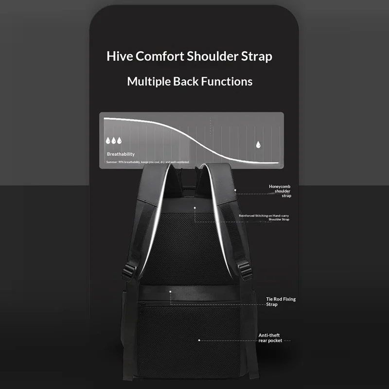 WEPOWER 1346 1680D Waterdichte Rugzak Grote Opbergzak met Meerdere Lagen Schouderzak met Zeshoekige Schouderbanden - Zwart