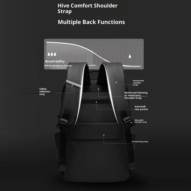 WEPOWER 3426 Sac à dos casual pour trajet quotidien, grand sac à dos pour ordinateur portable, grande capacité, pour étudiants / voyages d'affaires, sac de jour - Noir