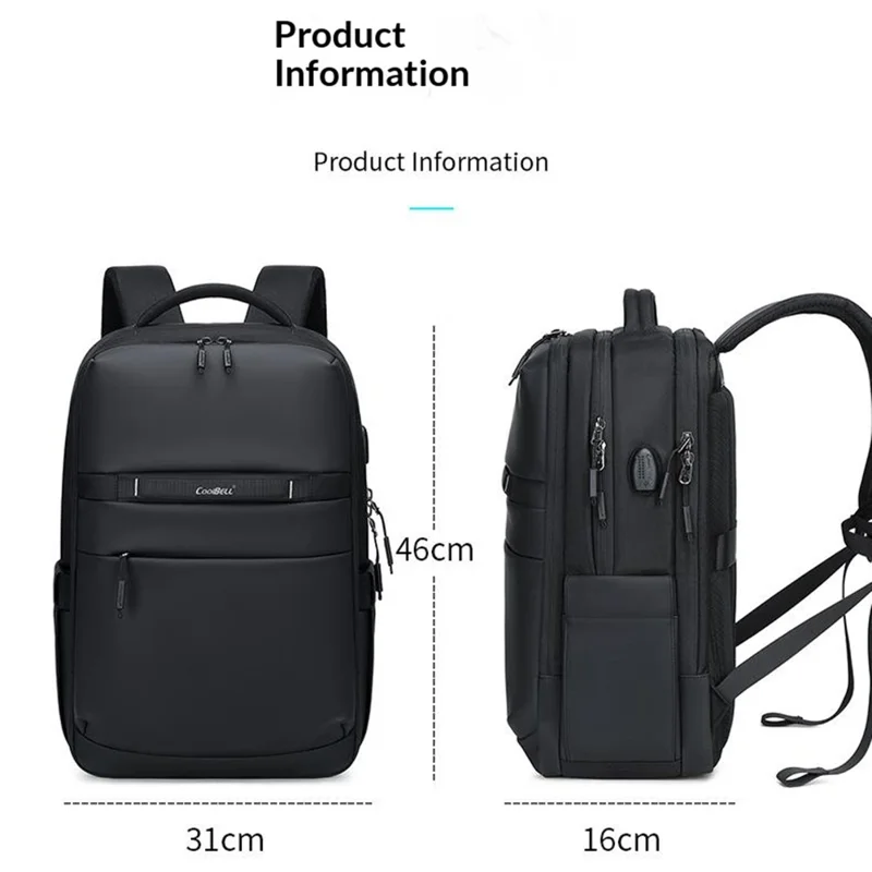 COOLBELL CB-8316 15.6 Inch Laptop Backpack for Men Business / Short Trip Travel Bag Splash-Proof Daypack - Black