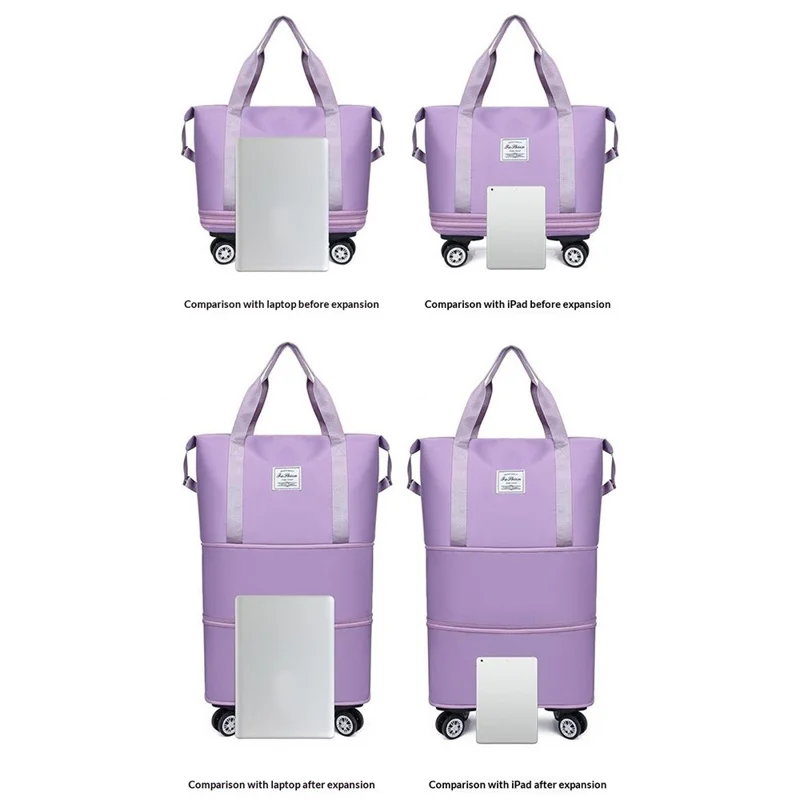 Rozbierane torba podróżna z kółkami, duża pojemność, bagaż z tkaniny oksford dla studentów / podróżujących w interesach / na treningi - jasny fiolet