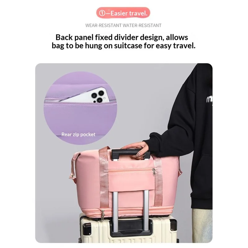 Rozbierane torba podróżna z kółkami, duża pojemność, bagaż z tkaniny oksford dla studentów / podróżujących w interesach / na treningi - jasny fiolet