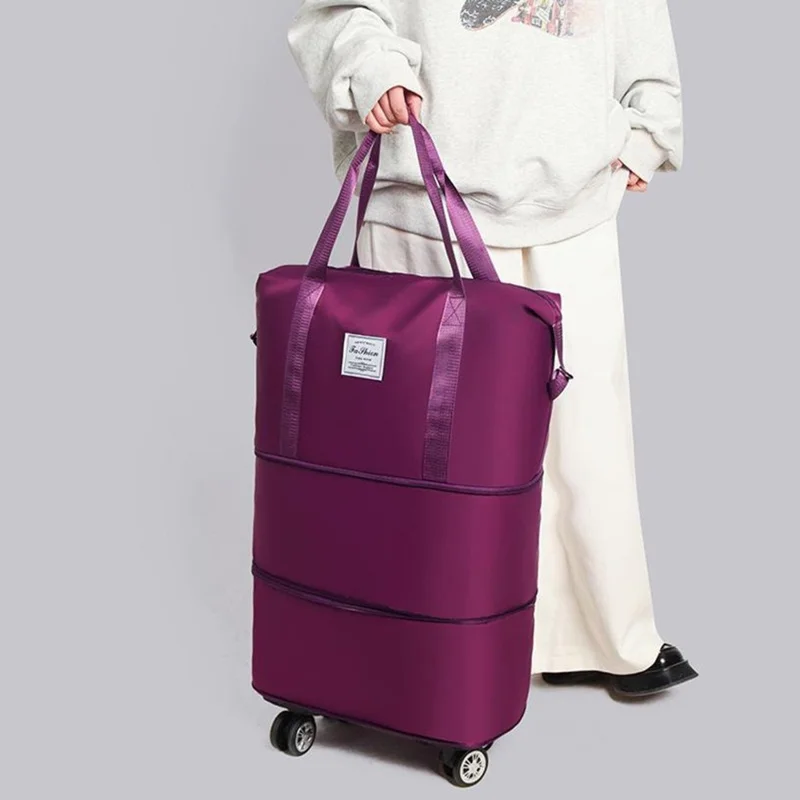Rozbierane torba podróżna z kółkami, duża pojemność, bagaż z tkaniny oksford dla studentów / podróżujących w interesach / na treningi - jasny fiolet
