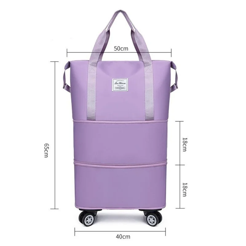 Rozbierane torba podróżna z kółkami, duża pojemność, bagaż z tkaniny oksford dla studentów / podróżujących w interesach / na treningi - jasny fiolet