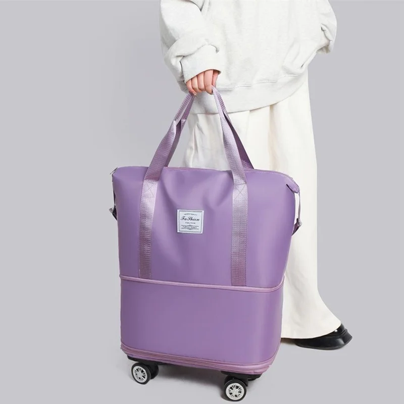 Rozbierane torba podróżna z kółkami, duża pojemność, bagaż z tkaniny oksford dla studentów / podróżujących w interesach / na treningi - jasny fiolet