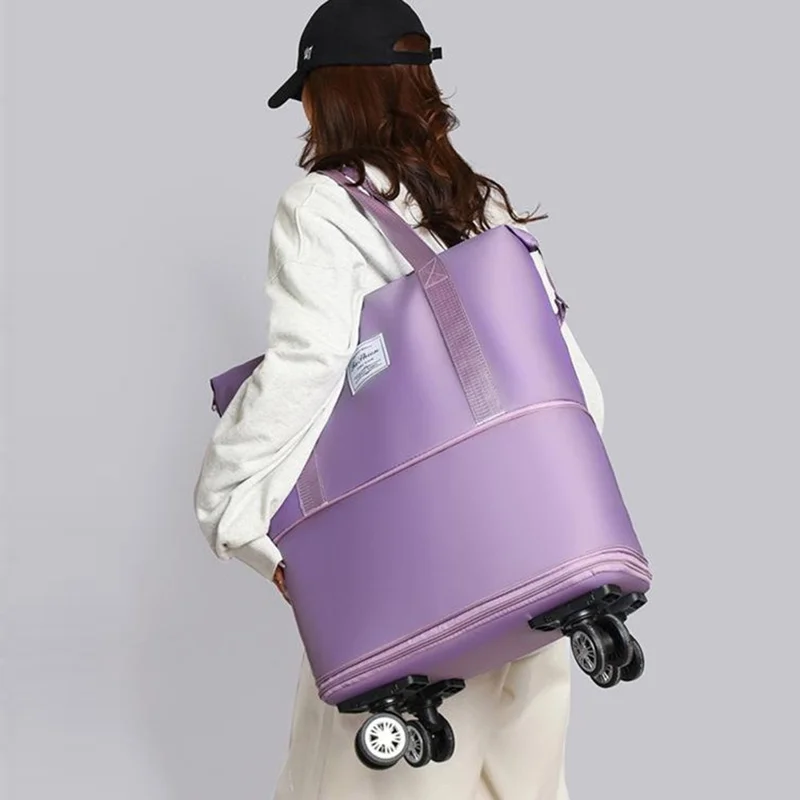 Rozbierane torba podróżna z kółkami, duża pojemność, bagaż z tkaniny oksford dla studentów / podróżujących w interesach / na treningi - jasny fiolet