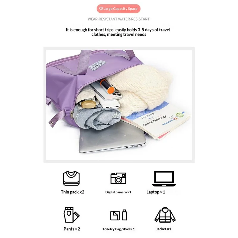 Rozbierane torba podróżna z kółkami, duża pojemność, bagaż z tkaniny oksford dla studentów / podróżujących w interesach / na treningi - jasny fiolet