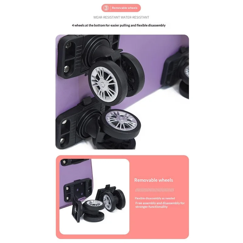 Rozbierane torba podróżna z kółkami, duża pojemność, bagaż z tkaniny oksford dla studentów / podróżujących w interesach / na treningi - jasny fiolet