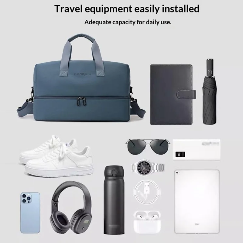 BANQILU Large Capacity Travel Backpack Expandable Gym Bag Multi-Functional Storage Bag with Separate Shoe Compartment - Blue