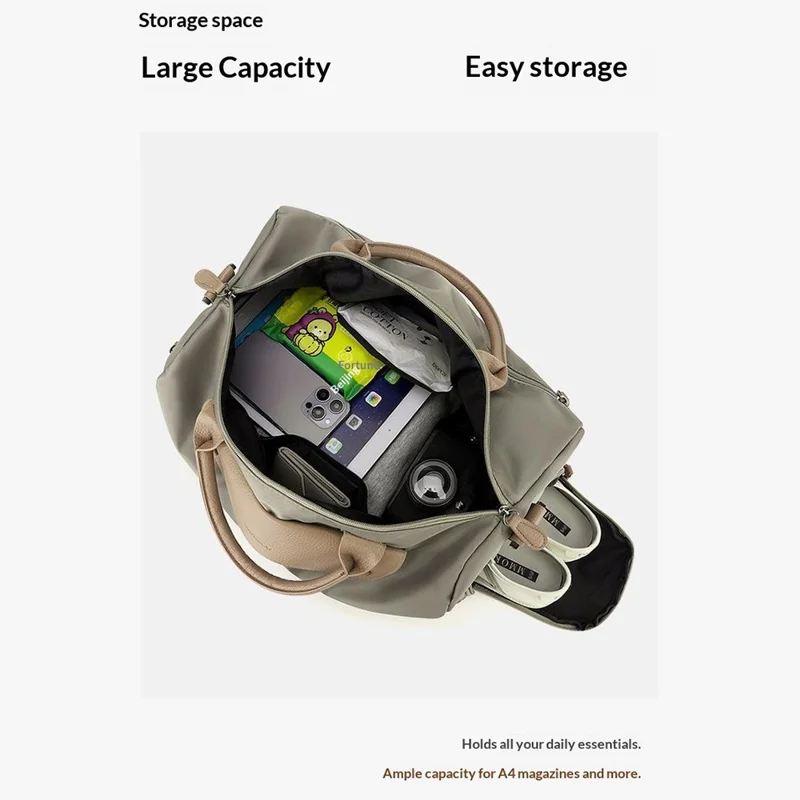 BANQILU LH766 Large Capacity Shoulder Bag for Short Trip Luggage Organizer Waterproof Nylon Gym Duffel - Khaki