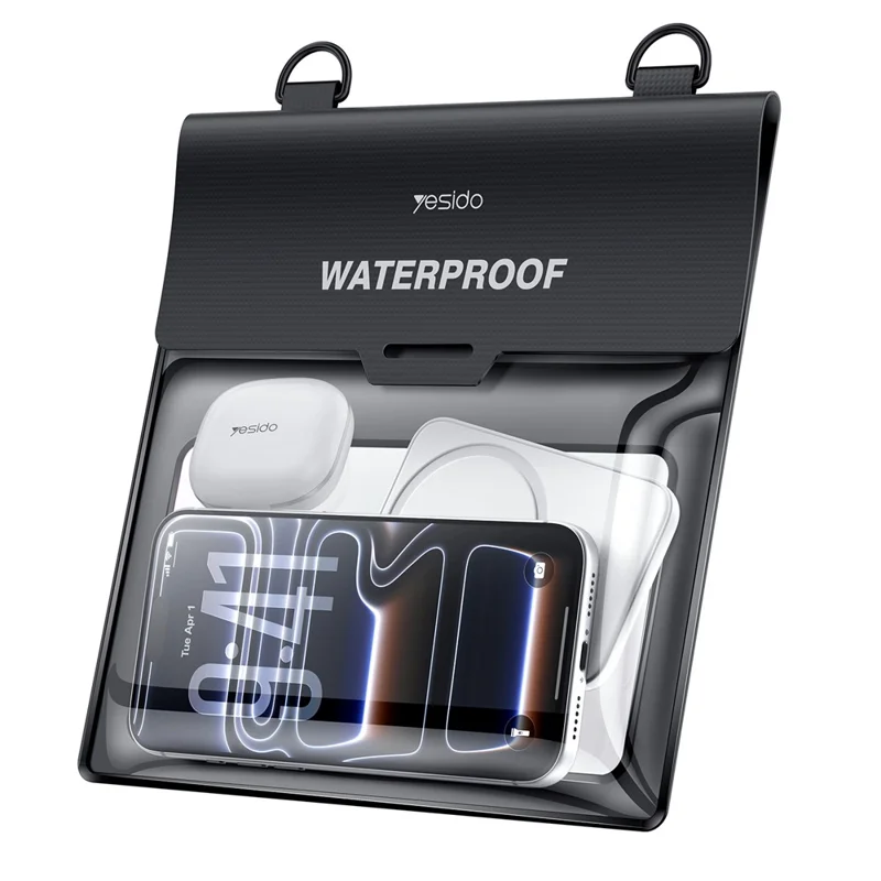 YESIDO WB66 Large Waterproof Bag IPX8 10m Underwater Crossbody Pouch with Lanyard - Black