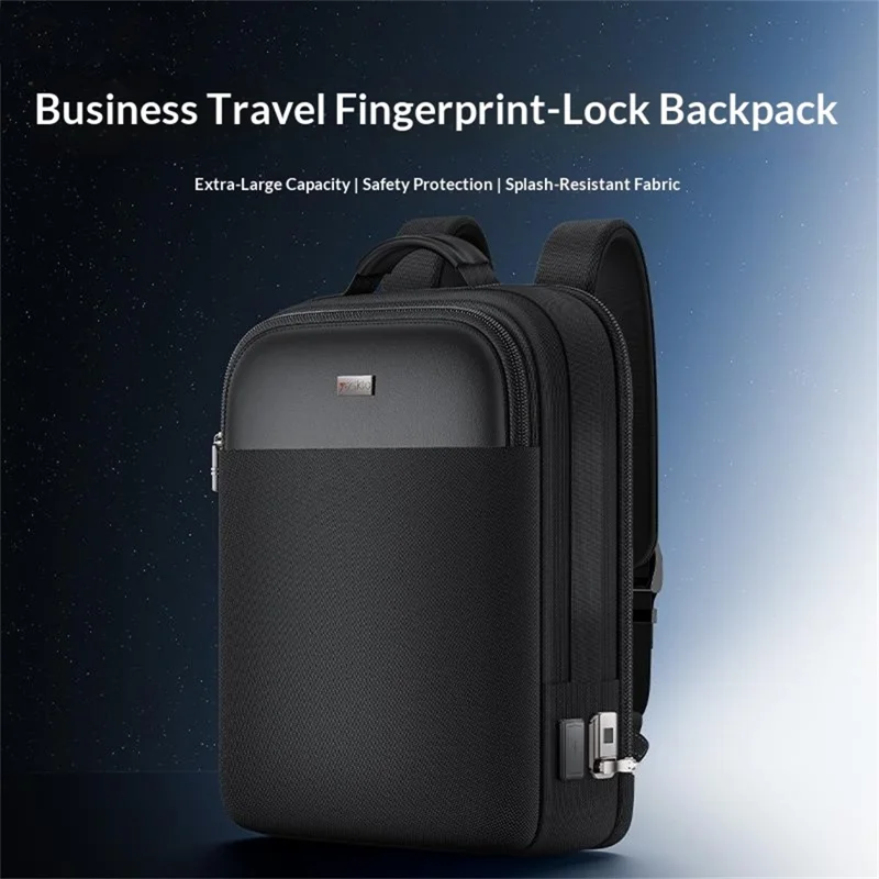 YESIDO WB65 Fingerprint Lock Business Backpack Large Capacity Oxford Fabric Daypacks with USB Charging Port - Black