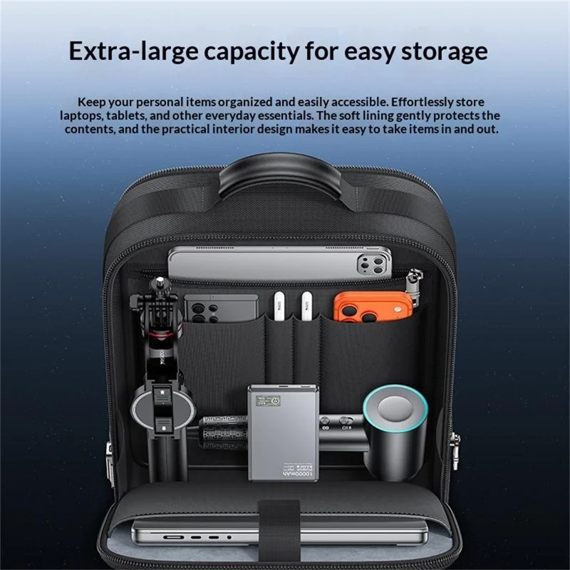 YESIDO WB65 Fingerprint Lock Business Backpack Large Capacity Oxford Fabric Daypacks with USB Charging Port - Black