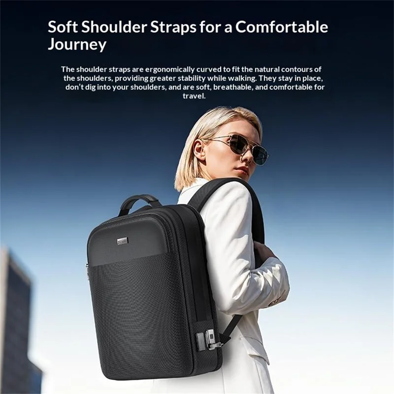 YESIDO WB65 Fingerprint Lock Business Backpack Large Capacity Oxford Fabric Daypacks with USB Charging Port - Black