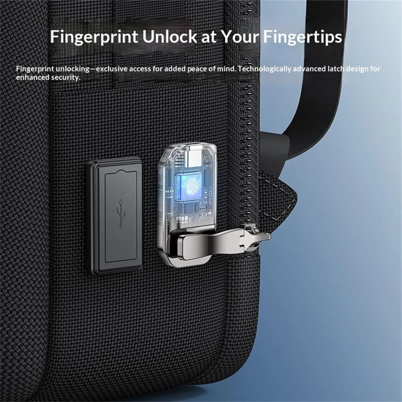 YESIDO WB65 Fingerprint Lock Business Backpack Large Capacity Oxford Fabric Daypacks with USB Charging Port - Black