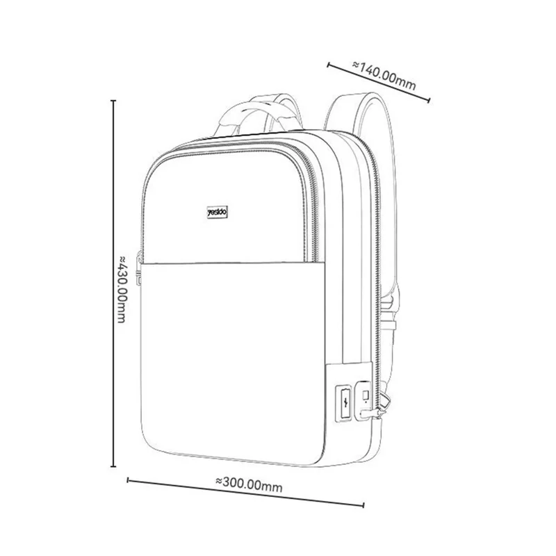 YESIDO WB65 Fingerprint Lock Business Backpack Large Capacity Oxford Fabric Daypacks with USB Charging Port - Black