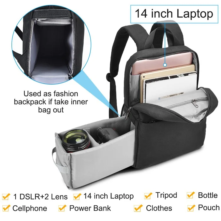 Caden L4 Waterproof SLR/DSLR Camera Backpack Case di Viaggio Per la Telecamera Per la Telecamera Per la Telecamera Per la Fotocamera e Lenti Canon Nikon Sony - Dimensioni S 29x13x39cm/nero