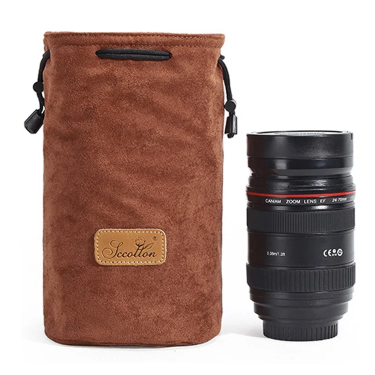 JCCOTTON FB-00001 For Canon Nikon Sony Wear-resistant Drawstring Bag Camera Lens Protection Sleeve Pouch, Size: M - Brown