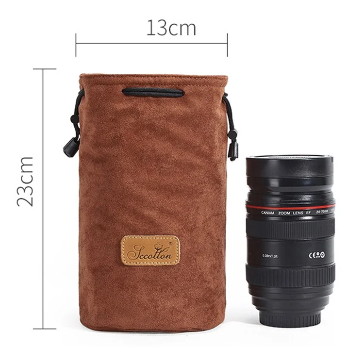 JCCOTTON FB-00001 For Canon Nikon Sony Wear-resistant Drawstring Bag Camera Lens Protection Sleeve Pouch, Size: M - Brown