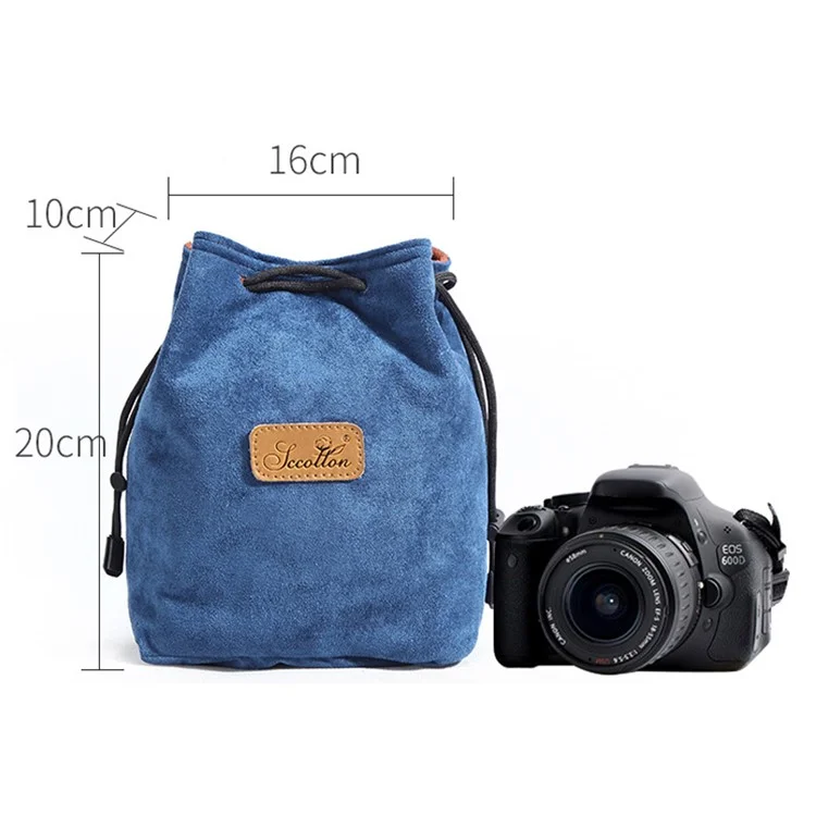 JCCOTTON FB-00001 Anti-scratch Drawstring Lens Carrying Bag for Canon Nikon DSLR Camera Storage Bag, Square/Size M - Blue
