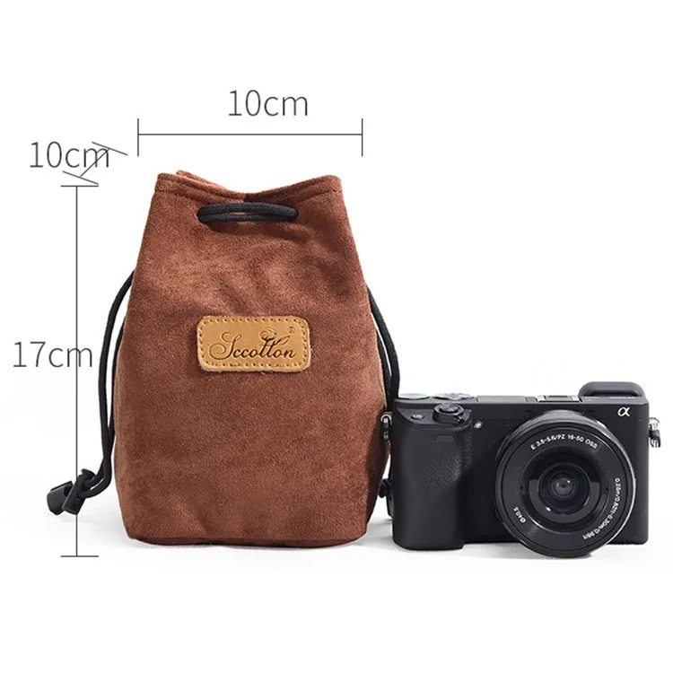JCCOTTON FB-00001 for Canon Nikon DSLR Camera Bag  Shockproof Drawstring Lens Carrying Bag, Square/Size S - Brown