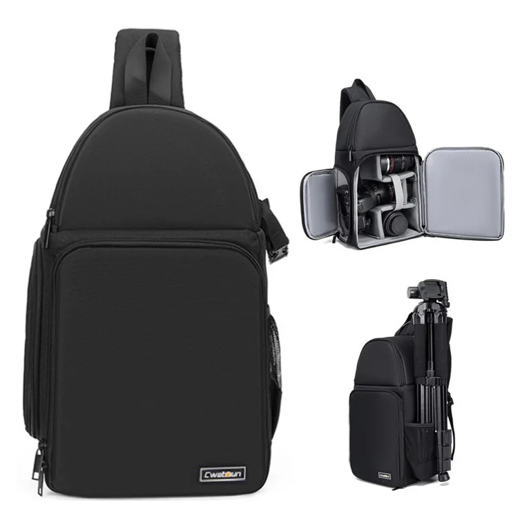 CWATCUN D15 Waterproof Shockproof Liner Crossbody Bag for Camera Lens, with Tripod Fixing Straps