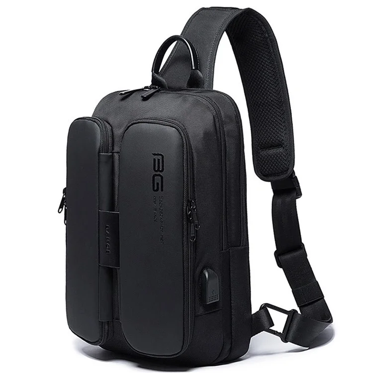 BANGE BG-7079 USB Charging Crossbody Bag with Anti-theft Pocket Oxford Cloth Chest Pack - Black