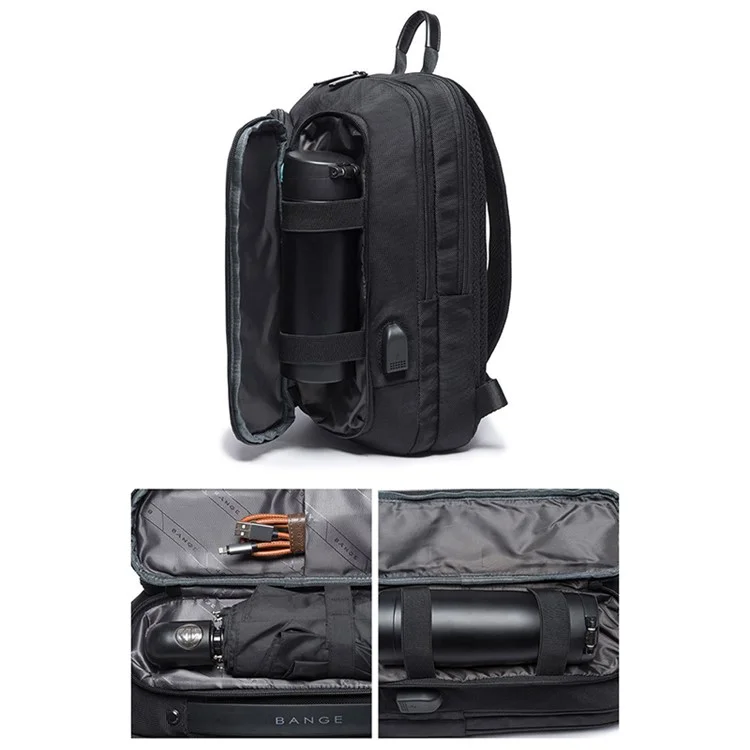 BANGE BG-7079 USB Charging Crossbody Bag with Anti-theft Pocket Oxford Cloth Chest Pack - Black