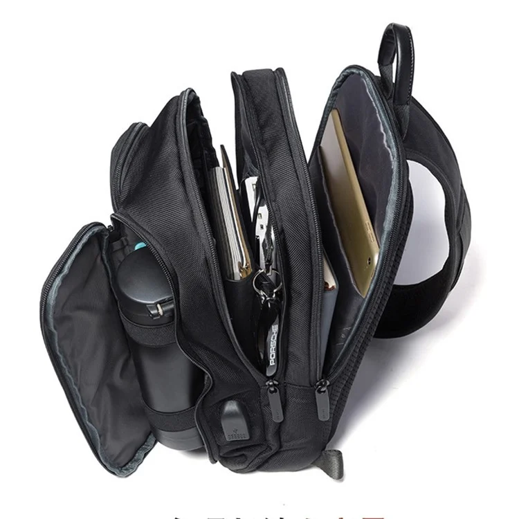 BANGE BG-7079 USB Charging Crossbody Bag with Anti-theft Pocket Oxford Cloth Chest Pack - Black