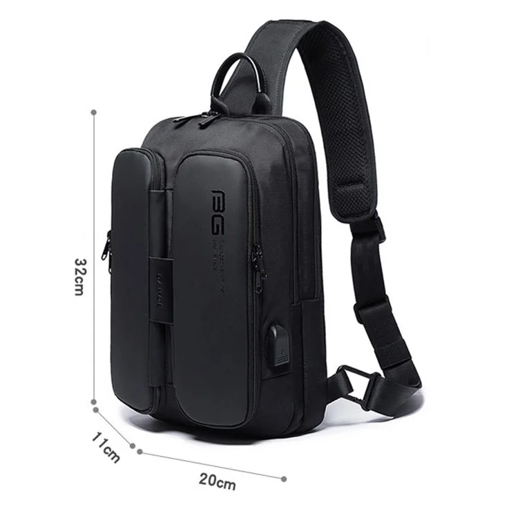 BANGE BG-7079 USB Charging Crossbody Bag with Anti-theft Pocket Oxford Cloth Chest Pack - Black
