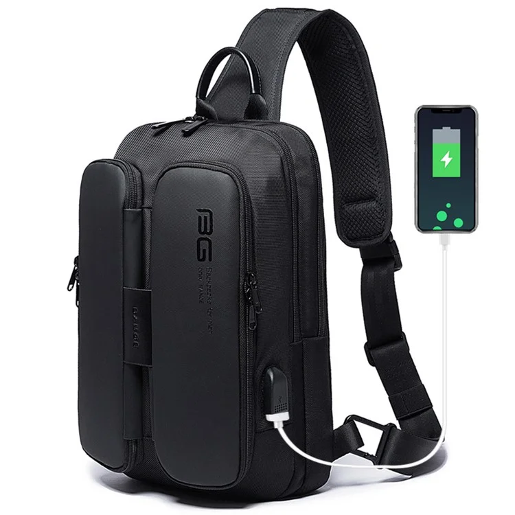BANGE BG-7079 USB Charging Crossbody Bag with Anti-theft Pocket Oxford Cloth Chest Pack - Black