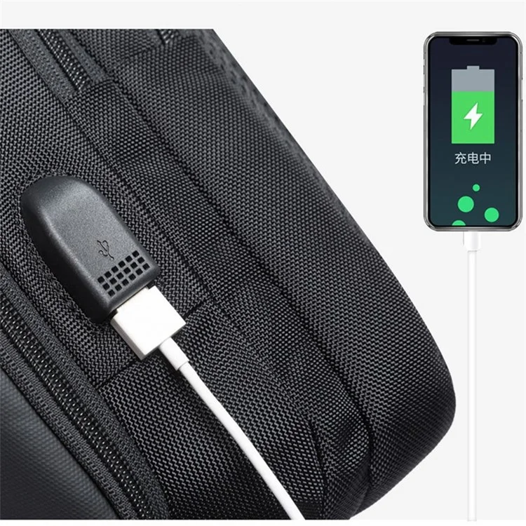 BANGE BG-7079 USB Charging Crossbody Bag with Anti-theft Pocket Oxford Cloth Chest Pack - Black