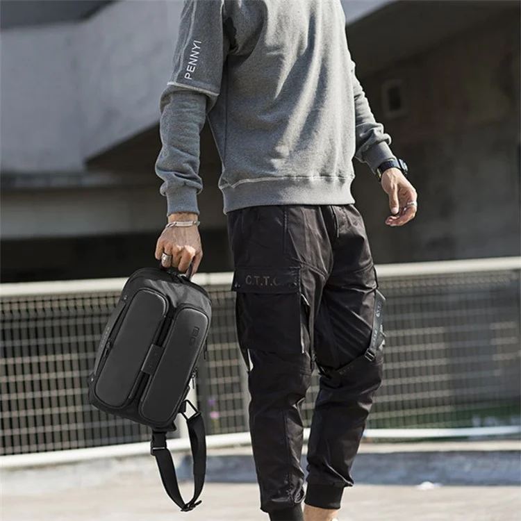 BANGE BG-7079 USB Charging Crossbody Bag with Anti-theft Pocket Oxford Cloth Chest Pack - Black