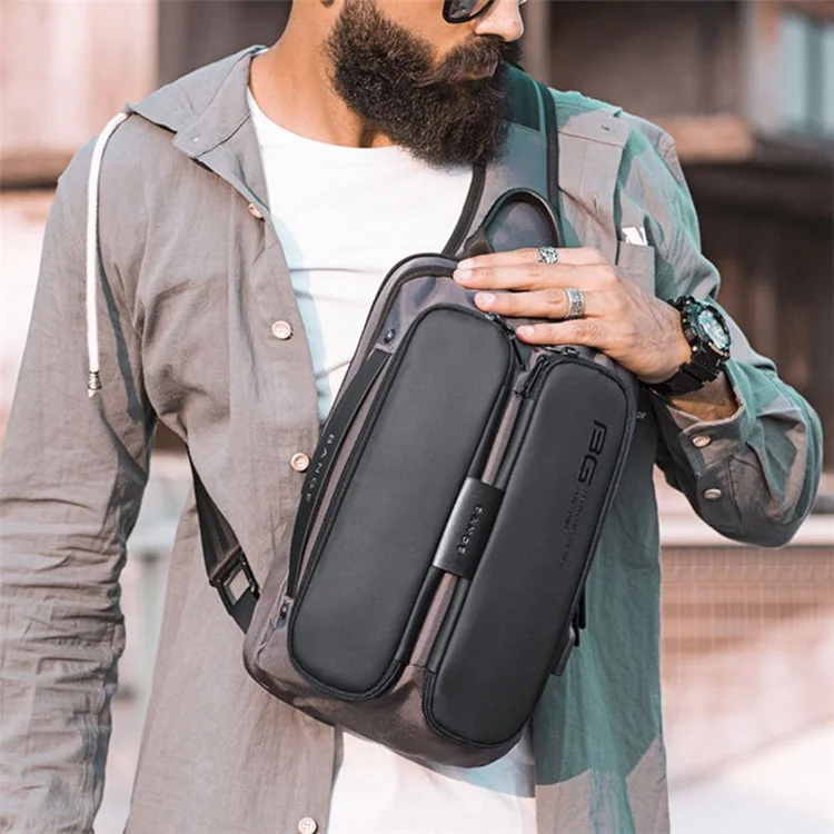 BANGE BG-7079 USB Charging Crossbody Bag with Anti-theft Pocket Oxford Cloth Chest Pack - Black