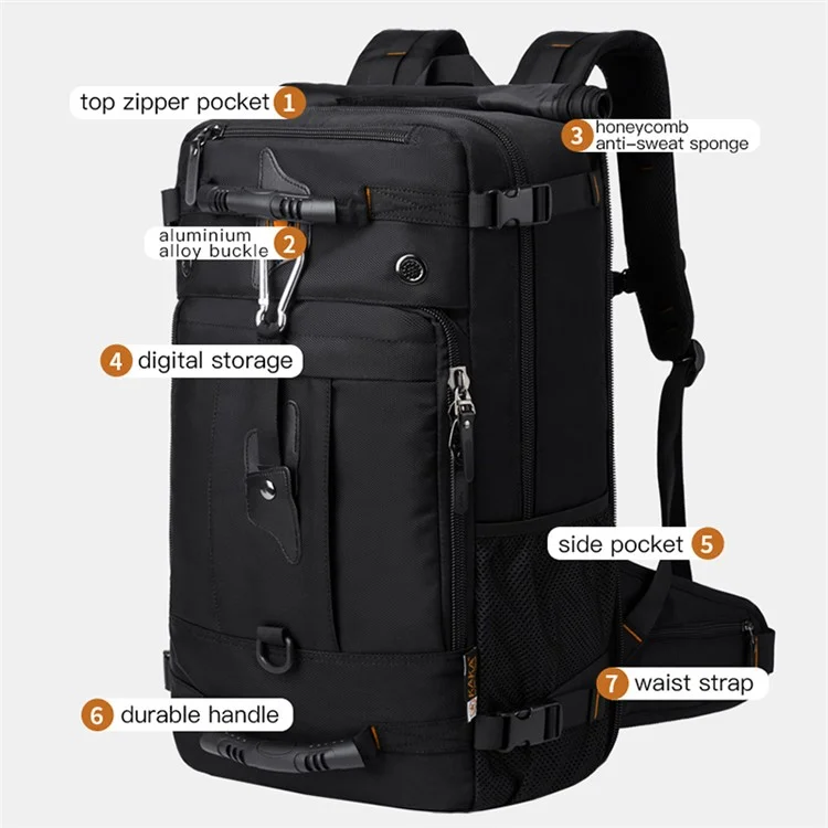 KAKA KA-2070-1 Men Camping Hiking Multi-function 40L Shoulder Bag Outdoor Waterproof Backpack with Hidden Shoulder Strap - Black