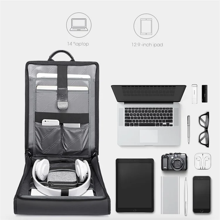 BANGE BG-7252 Zaino da uomo stile business Borsa per laptop Borsa a spalla Forniture da viaggio - Nero