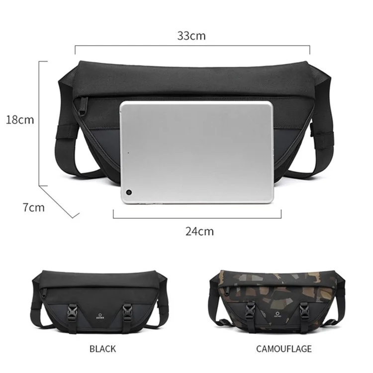 OZUKO 9529 Waterproof Waist Bag Bumbag Sling Shoulder Bag Fanny Pack for Camping Hiking Fitness Cycling - Black