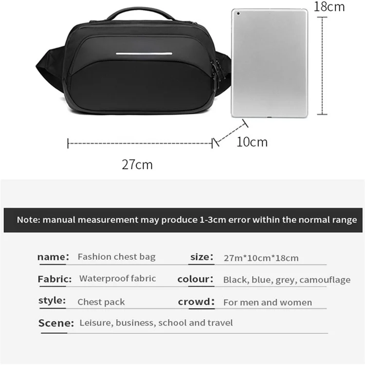 OZUKO 9551 Crossbody Shoulder Bag Casual Business Lightweight Chest Bag for Tactical Travel Work - Black