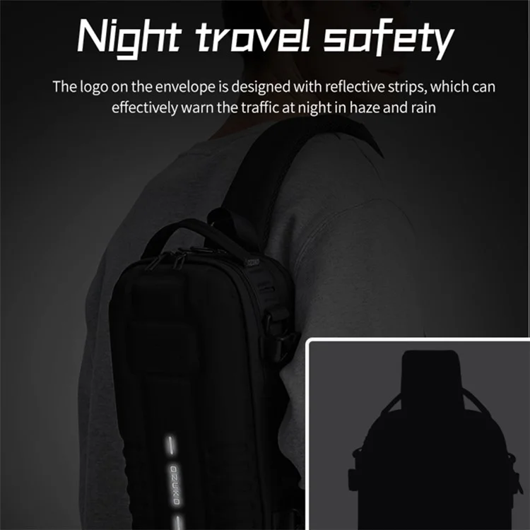 OZUKO 9565 Sling Chest Bag Hard Shell Outdoor Waterproof Crossbody Shoulder Bag for Hiking, Cycling, Traveling - Black