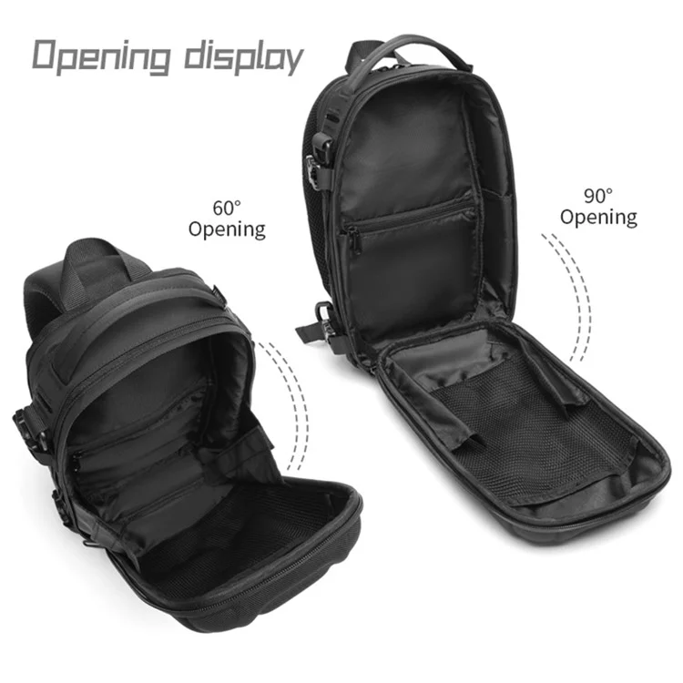 OZUKO 9565 Sling Chest Bag Hard Shell Outdoor Waterproof Crossbody Shoulder Bag for Hiking, Cycling, Traveling - Black