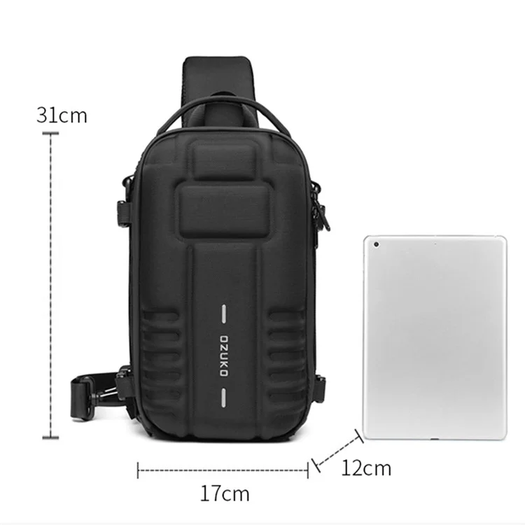 OZUKO 9565 Sling Chest Bag Hard Shell Outdoor Waterproof Crossbody Shoulder Bag for Hiking, Cycling, Traveling - Black