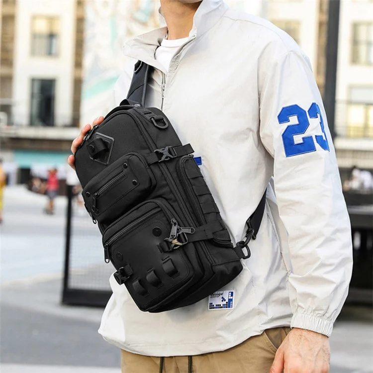 OZUKO 9585 Sling Chest Bag Large Capacity Outdoor Sports Tactical Waterproof Crossbody Shoulder Bag - Black